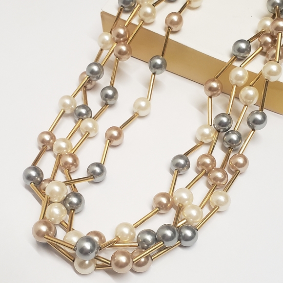 Vintage Avon Multi Color Pearl Beaded Multi Strand Necklace - Picture 4 of 9